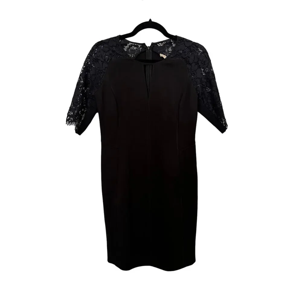 Rebecca Taylor Black Lace Sleeve Keyhole Fitted Sheath Dress Size 6 - Picture 3 of 9